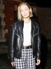 Paris Fashion Week 2024 Gigi Hadid Black Leather Jacket