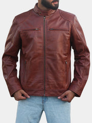 Declan Men's Cognac Cafe Racer Leather Jacket
