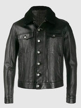 Men's Fur Collar Trucker Leather Jacket