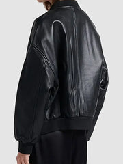 Women's MA-1 Black Leather Bomber Jacket