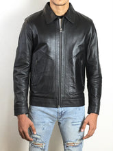Corven Men's Polo Collar Black Leather Jacket