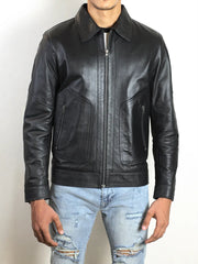 Corven Men's Polo Collar Black Leather Jacket