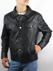 Valtor Men's Black Trucker Lambskin Leather Jacket