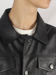 Valtor Men's Black Trucker Lambskin Leather Jacket