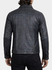 Ravenport Black Washed Leather Trucker Jacket