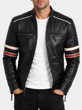 Spencer Striped Black Racer Leather Jacket