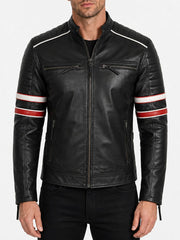 Spencer Striped Black Racer Leather Jacket
