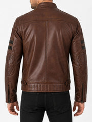 Fairmont Striped Brown Cafe Racer Leather Jacket