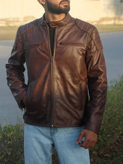 Fenric Men's Dark Brown Leather Vintage Motorcycle Jacket