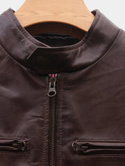Fenric Men's Dark Brown Leather Vintage Motorcycle Jacket
