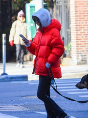 Womens Emily Ratajkowski Red Puffer Jacket