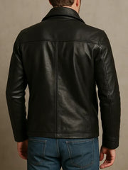 Men's Black Leather Peacoat