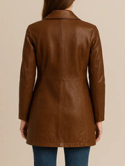 Women's Brown Leather Peacoat
