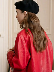 Emily in Paris Season 4 Emily Cooper Red Leather Coat