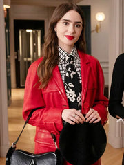 Emily in Paris Season 4 Emily Cooper Red Leather Coat