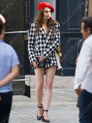 Emily In Paris Emily Cooper Black And White Checked Blazer