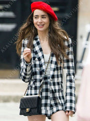 Emily In Paris Emily Cooper Black And White Checked Blazer