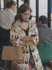 Emily Cooper Emily In Paris Shoe Print Trench Coat