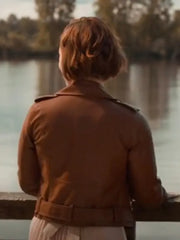 Falling Together 2024 Natalie Calder Brown Leather Jacket