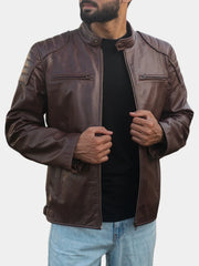 Fenric Men's Dark Brown Leather Vintage Motorcycle Jacket