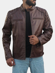 Fenric Men's Dark Brown Leather Vintage Motorcycle Jacket