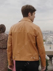 Gabriel Emily in Paris Season 3 Leather Tan Jacket