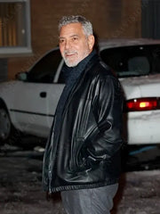Wolves 2024 George Clooney Black Leather Jacket