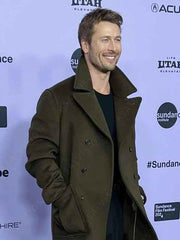 Glen Powell Hit Man 2024 Wool Peacoat
