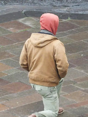 The Running Man Glen Powell Brown Hooded Jacket