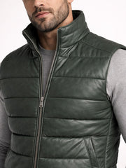 Vaston Green Leather Puffer Vest