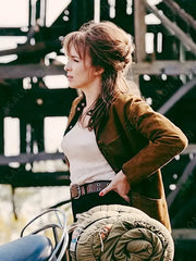 The Bikeriders Jodie Comer Brown Suede Leather Jacket