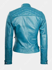 Natalie Blue Slimfit Cafe Racer Leather Jacket