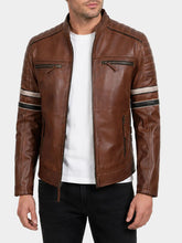 Spencer Striped Brown Racer Leather Jacket