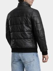 Knoxen Black Puffer Bomber Leather Jacket