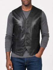 Colton Black Leather Vest