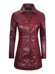 Women's Maroon Premium Real Sheepskin Leather Coat