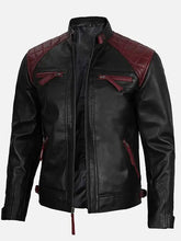 Mason Quilted Cafe Racer Black and Maroon Leather Jacket