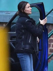 Maya Stern Fool Me Once Black Shearling Leather Jacket