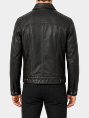 Yardley Black Distressed Trucker Leather Jacket