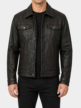 Yardley Black Distressed Trucker Leather Jacket