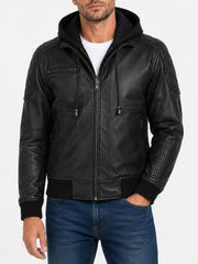 Orsley Black Hooded Leather Jacket