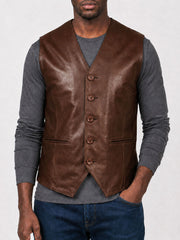 Colton Brown Leather Vest