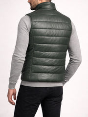 Vaston Green Leather Puffer Vest