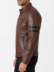 Fairmont Striped Brown Cafe Racer Leather Jacket