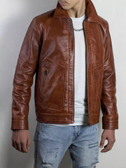 Corven Men's 100% Real High-Quality Lambskin Leather Brown Shirt Collar Jacket