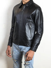 Corven Men's Polo Collar Black Leather Jacket