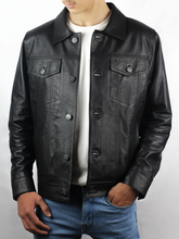 Valtor Men's Black Trucker Lambskin Leather Jacket