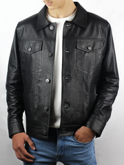 Valtor Men's Black Trucker Lambskin Leather Jacket