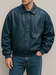 Dornik Blue Oversized Leather Jacket