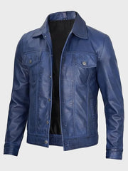 Northen Blue Trucker Leather Jacket